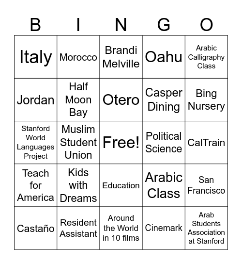 h grad Bingo Card