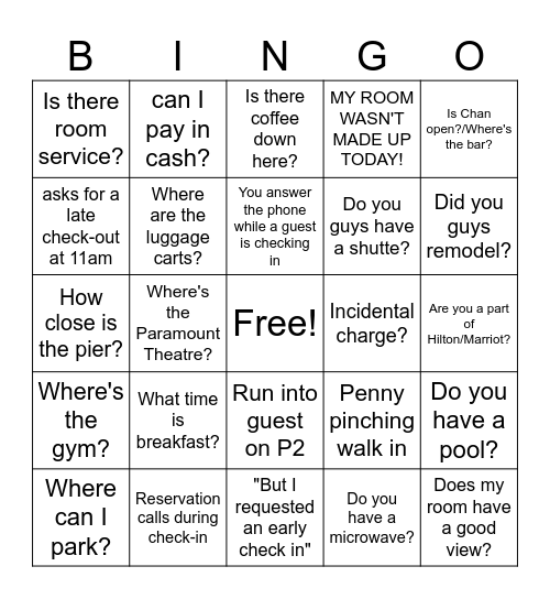 Hospitality is Paramount Bingo Card