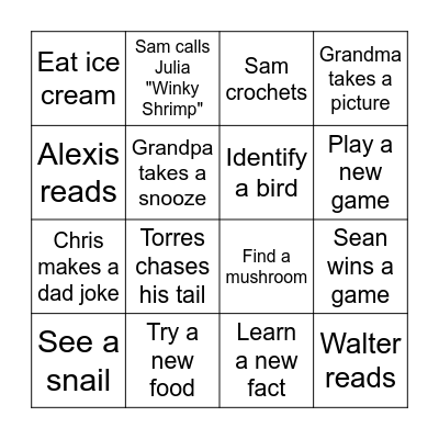Gatlinburg Family Vacation Bingo Card