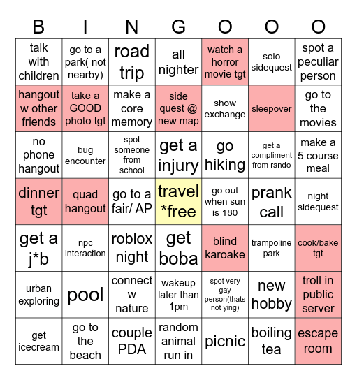 (quad) summer bingo Card