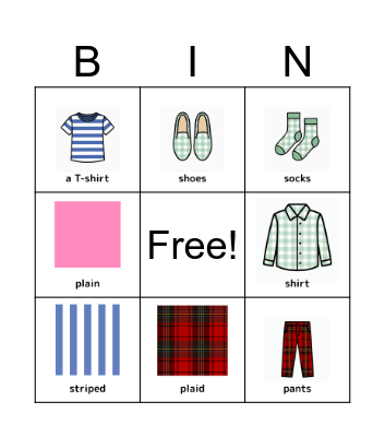 Clothes Bingo Card