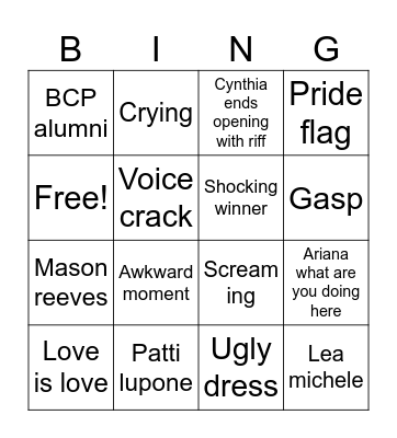 Tony’s Bingo Card