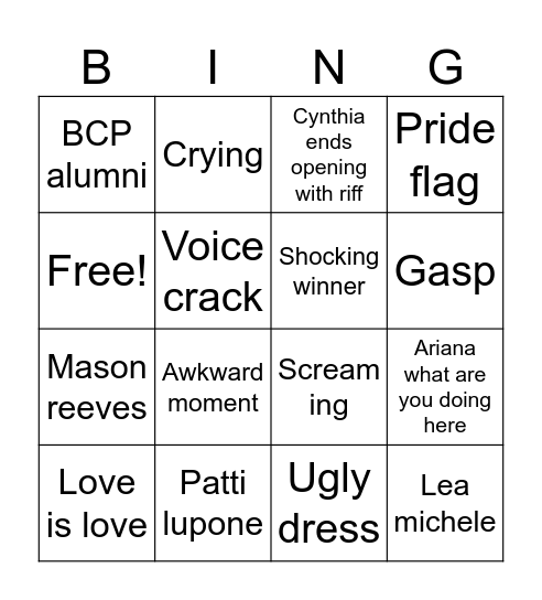 Tony’s Bingo Card