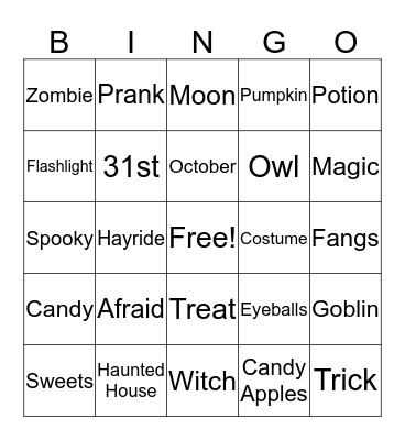 Halloween Bingo Card