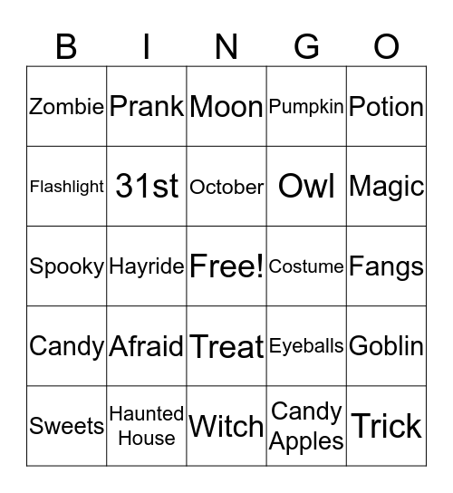 Halloween Bingo Card