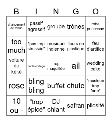 mariage Bingo Card