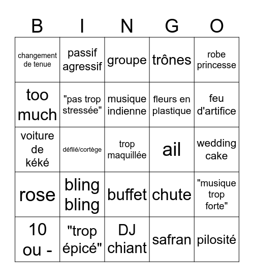 mariage Bingo Card