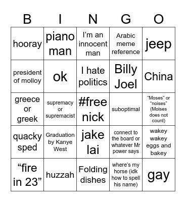 Nick Bingo Card