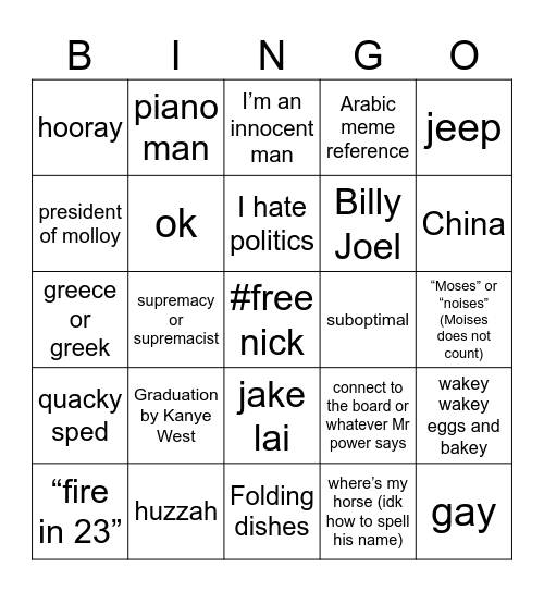 Nick Bingo Card