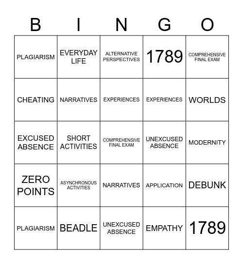 SOCSC12 BINGO Card