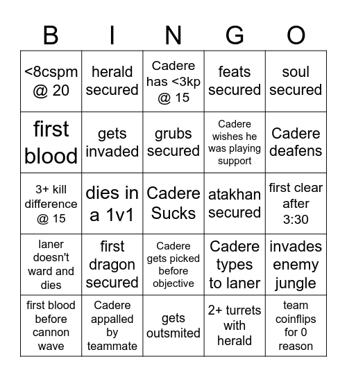 CadereAdAstra Jungle Bingo Card