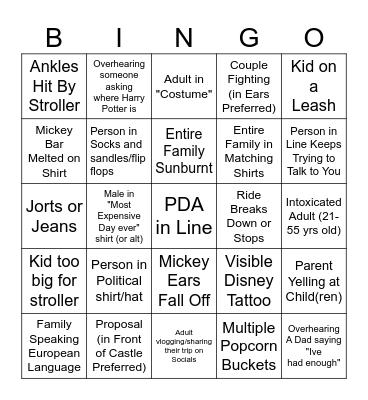 Disney World Bingo Card