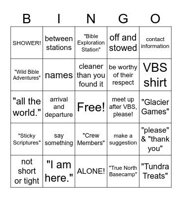 2025 VBS Youth Bingo Card
