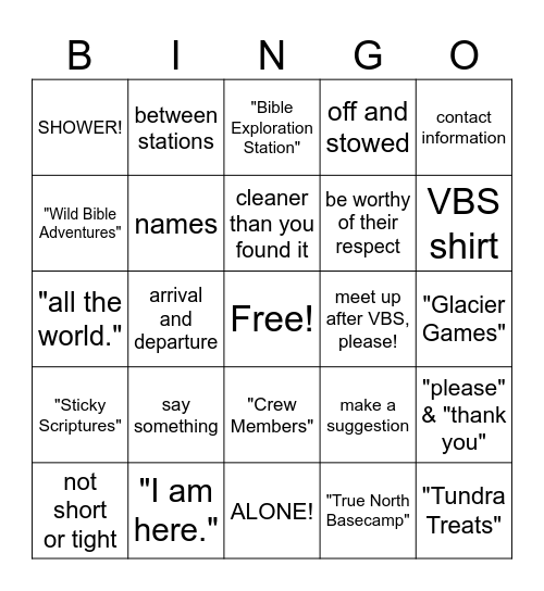2025 VBS Youth Bingo Card