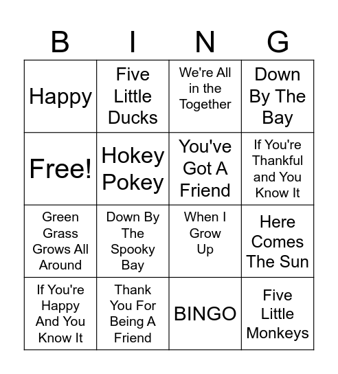 Songs We Sung This Year Bingo Card