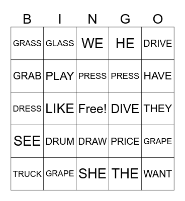 PHONICS Bingo Card