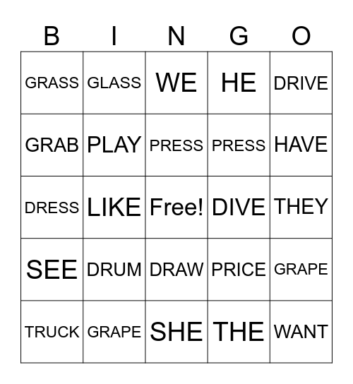 PHONICS Bingo Card