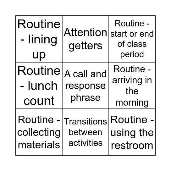 Classroom Management BINGO Card