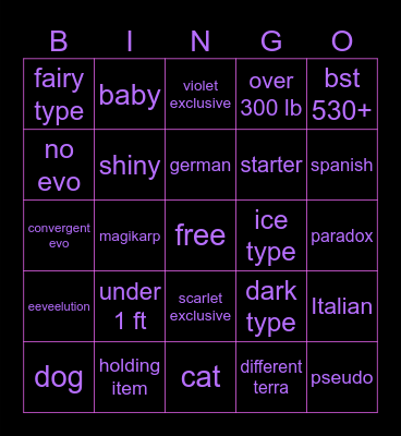 Pokemon Bingo Card