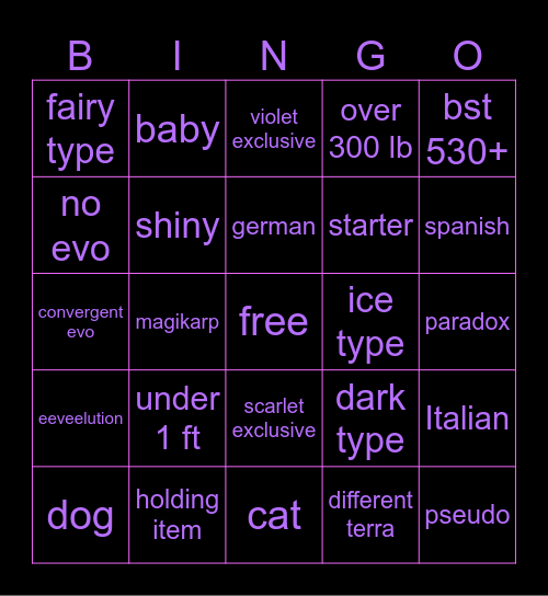Pokemon Bingo Card