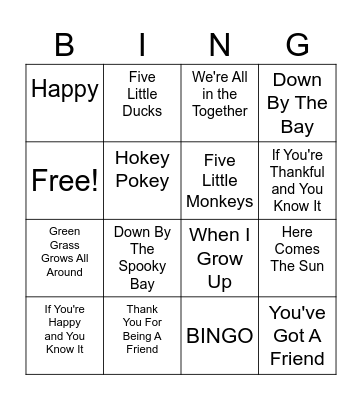 Songs We Sung Bingo Card