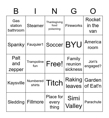Wangsgard Memories Bingo Card