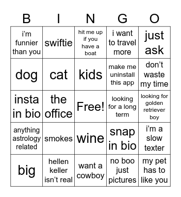 hinge bingo Card