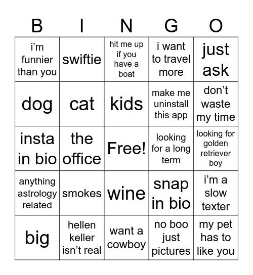 hinge bingo Card