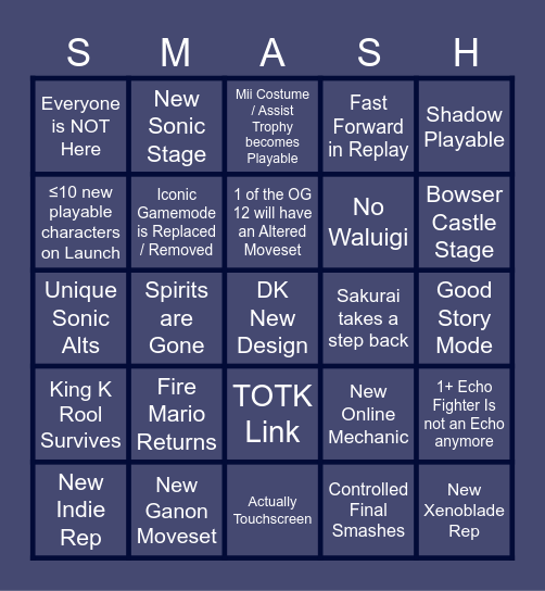 SMASH 6 BINGO Card