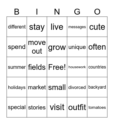 Unit 1 Bingo Card