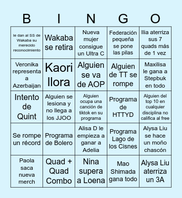 Figure Skating Olympic Season Bingo Card