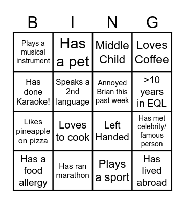 CTS Bingo Card