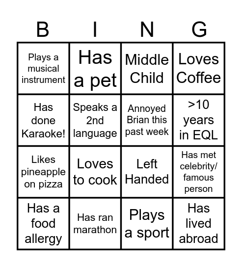 CTS Bingo Card