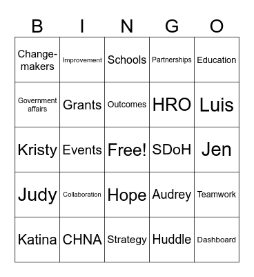 Community Health Improvement Week Bingo Card