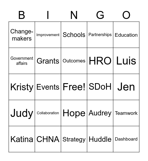 Community Health Improvement Week Bingo Card