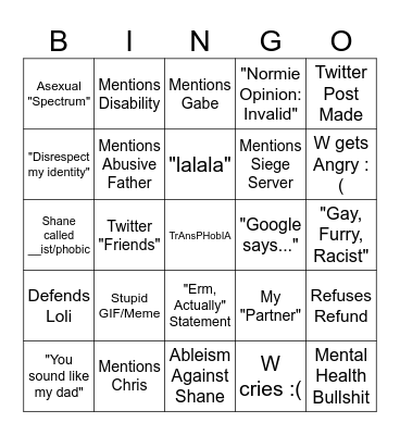 W and Shane Debate Bingo Card