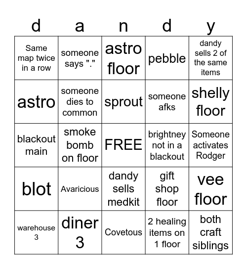 dandys world Bingo Card