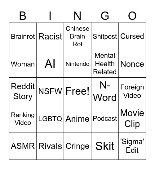 Tik Tok FYP Bingo Card