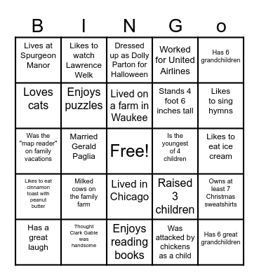 Susan is 100! Bingo Card