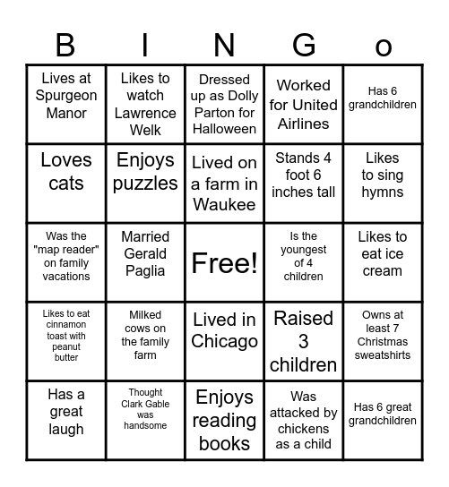 Susan is 100! Bingo Card