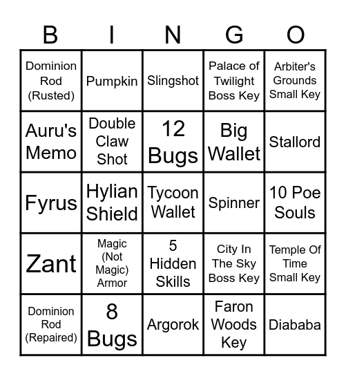 Lorddarkfor Community Twilight Princess Bingo 2 Bingo Card