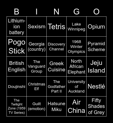 Wikipedia Bingo Card