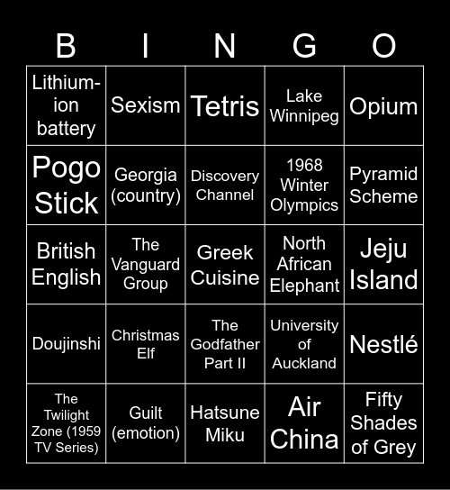 Wikipedia Bingo Card