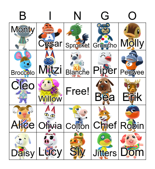 Animal Crossing Bingo Card