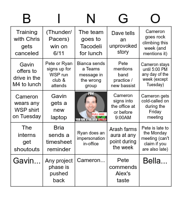Event Challenge: Week 4  (Alex) Bingo Card
