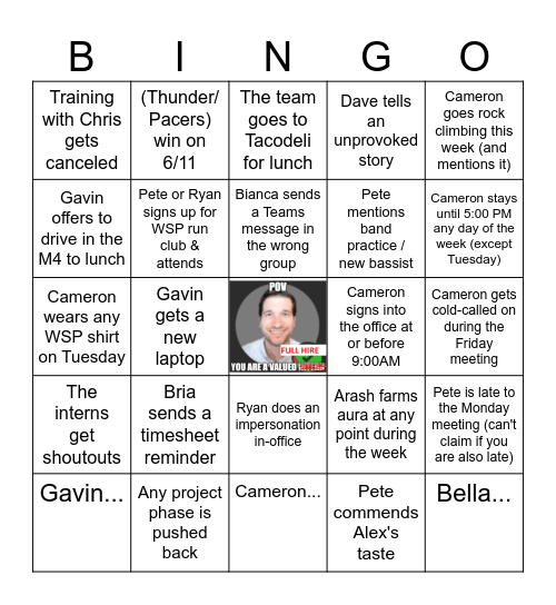 Event Challenge: Week 4  (Alex) Bingo Card