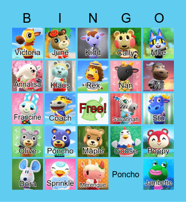Animal Crossing Bingo Card
