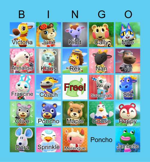 Animal Crossing Bingo Card