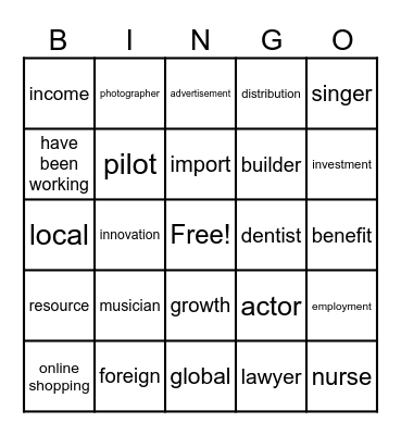 English Bingo! Bingo Card