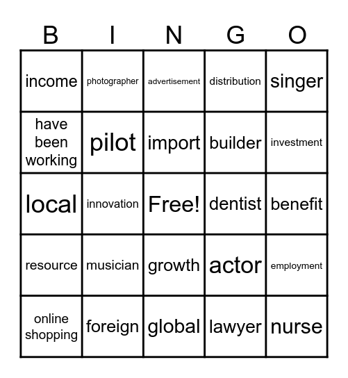 English Bingo! Bingo Card